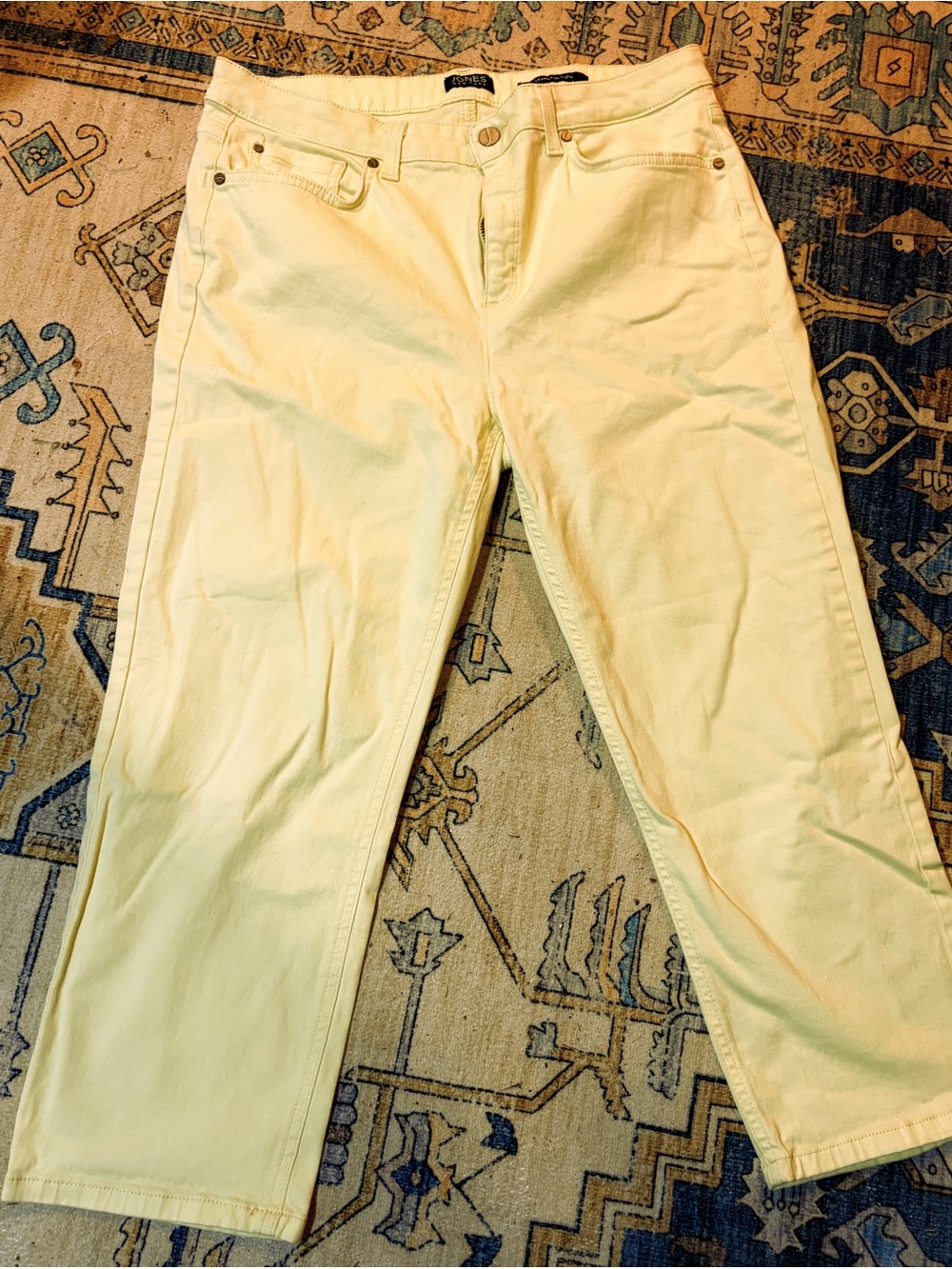 Jones New York Light Yellow Cropped Capri Jeans Size 12 EUC